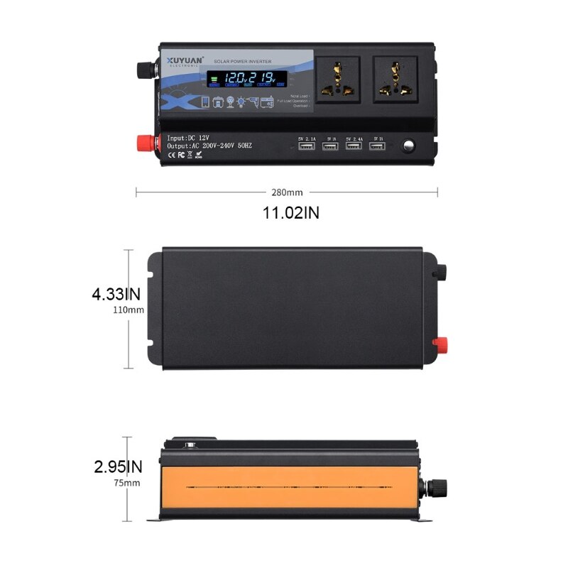 3000W 4000W 6000W Pure Sine Wave Inverter Power Inverter Car DC 12V 24V to 220V AC Frequency Converter Adapter Outlet