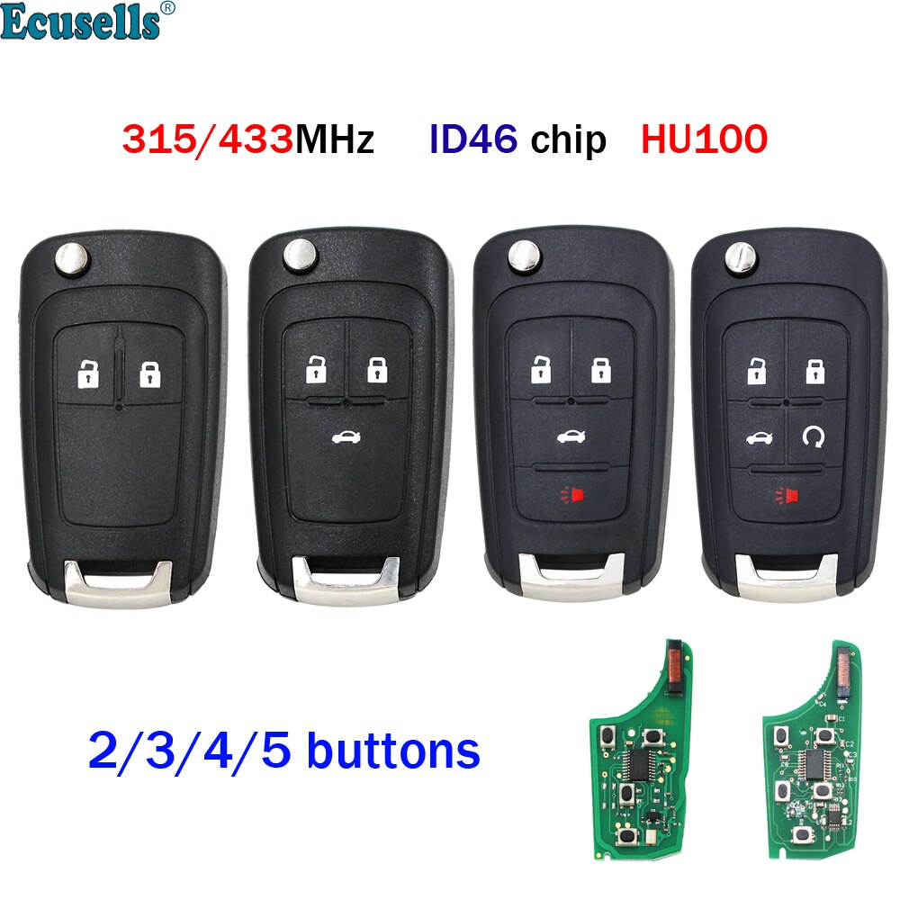 Clé télécommande avec puce ID46, 315/433mhz, pour voiture Chevrolet Cruze, Aveo, Opel, Adam, Astra, J, Zafira C, Mokka, Buick, lasso, Encore, Allure HU100
