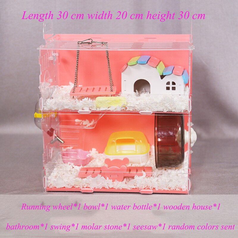 Hamsterhuis acryl cavia kooi dubbellaags oversized villa kleine dierenbenodigdheden speelgoedset 30 x 19 x 30cm: Stijl-f