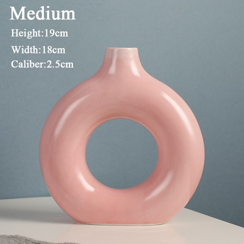 Jarrón de cerámica hueco Circular nórdico, maceta de donas, accesorios de decoración del hogar, oficina, escritorio, sala de estar, de decoración Interior: Style D M