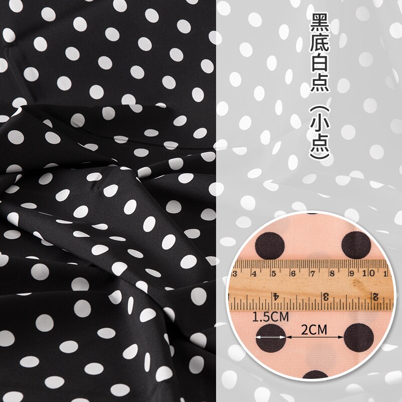 Micro Elastic Floral Chiffon Fabric By The Meter Impervious Printed Wave Point Dress Lining Shirt Sewing Diy Flowers Brocade: White dots black