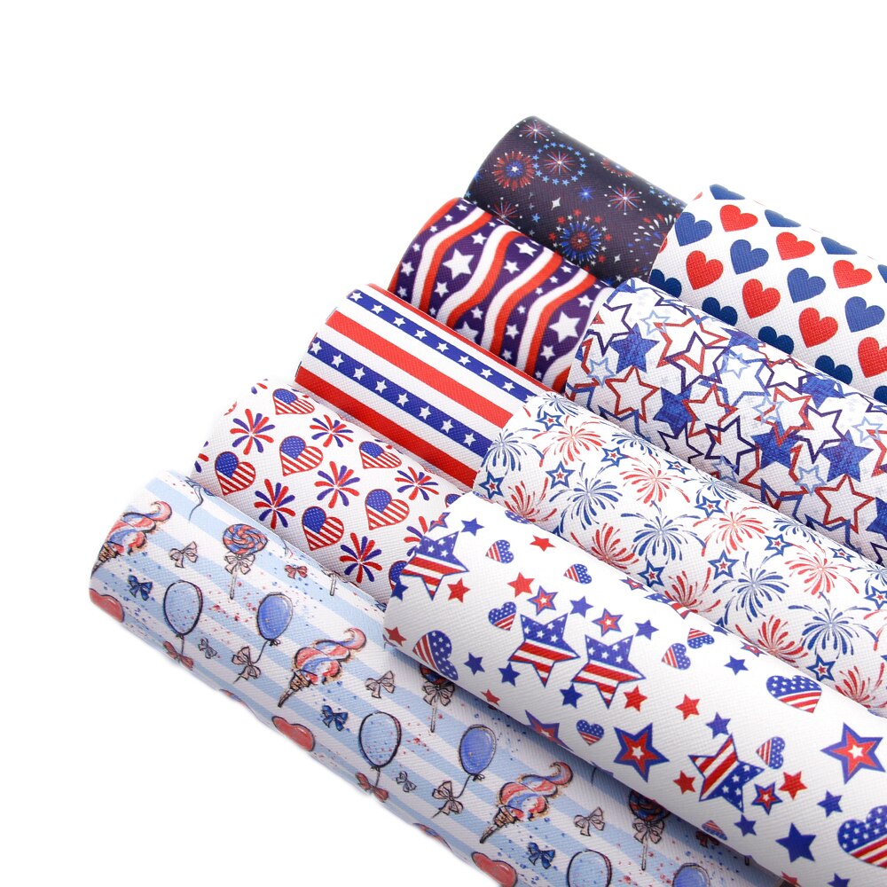 Fjärde juli ball tryckt konstläder tyg ark syntetiskt läder set, gör det själv handgjorda material för väska hantverk ,1 yc 6104: 1080689001