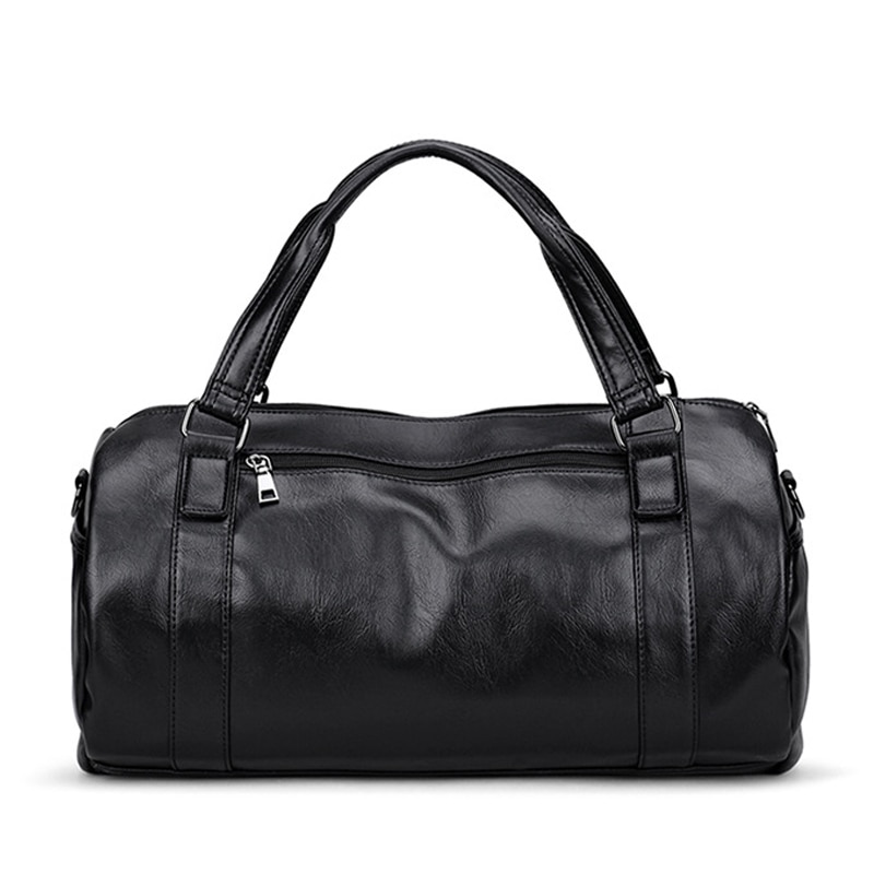 Men Travel Duffle Bag PU Leather Men&#39;s Travel Bags Black Shoulder Handbag Round Bucket Shape Messenger Bag Tote JXY814