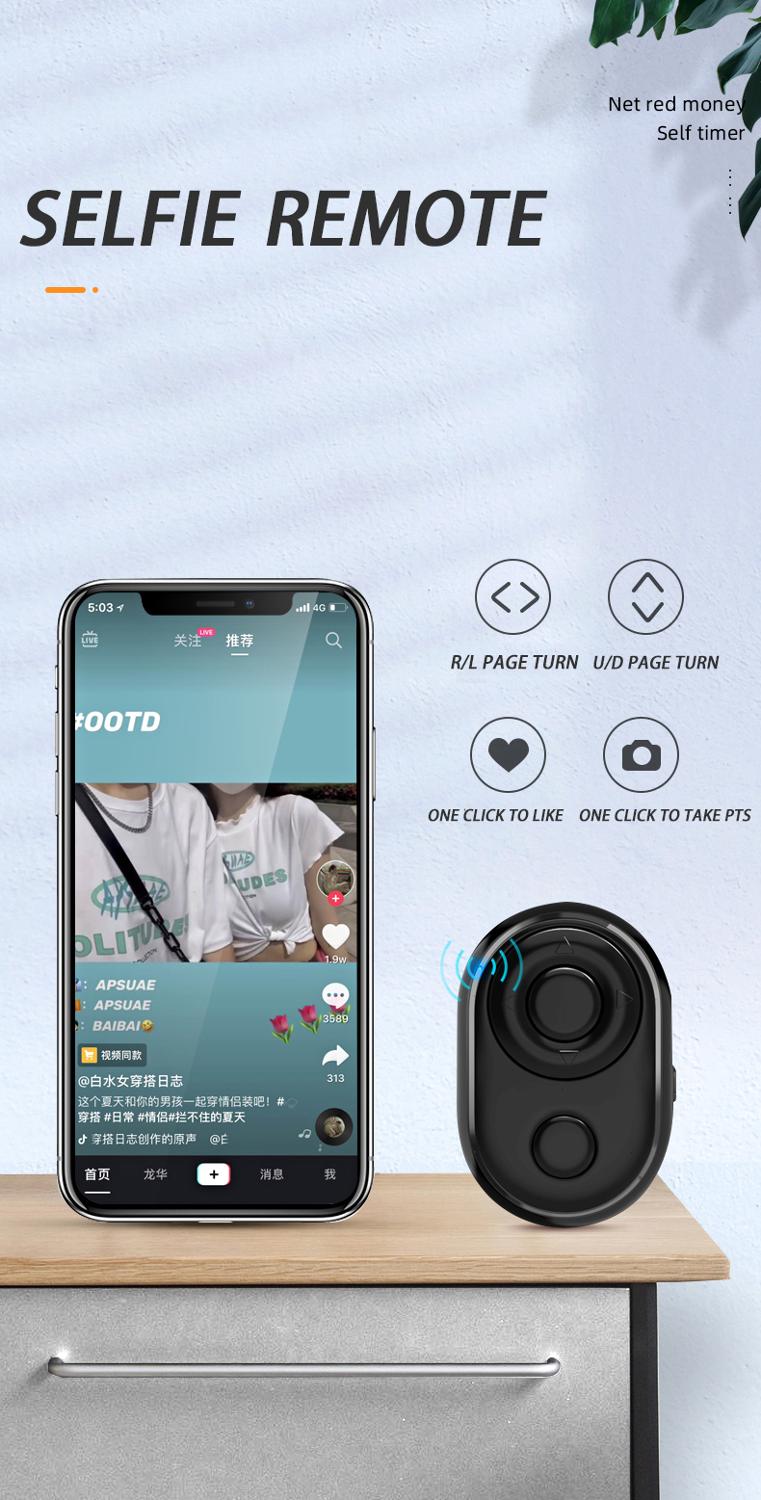 Mini bærbar bluetooth fjernbetjening til selfie musik e-bog android ios kontrol