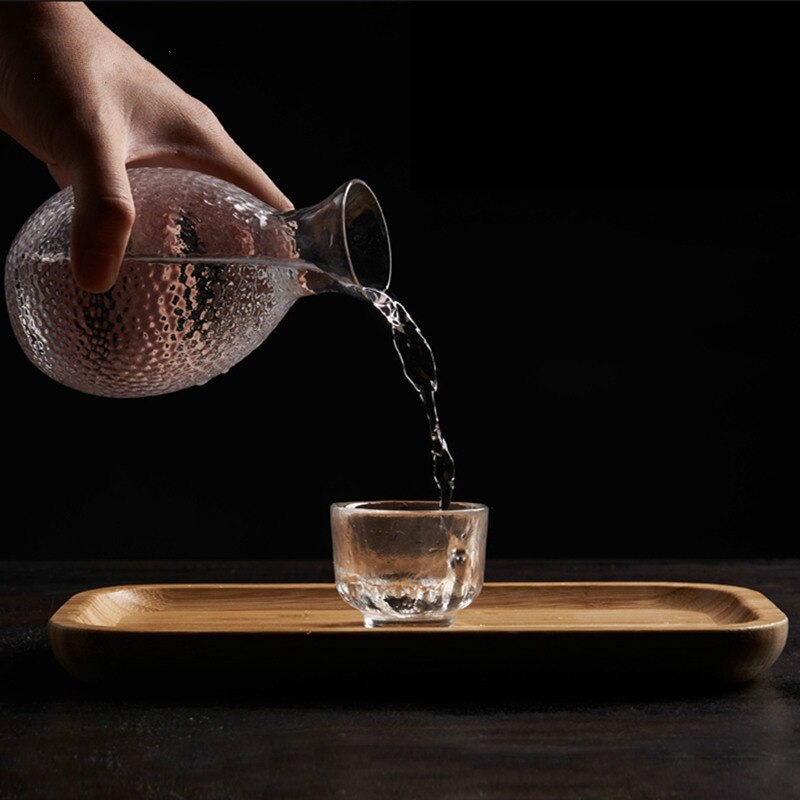 Japanese Style Glass Sake Bottle Wine Glass Set Transparent Hammer Pattern White Wine Glass Small Sake Cup Shochu Bottle