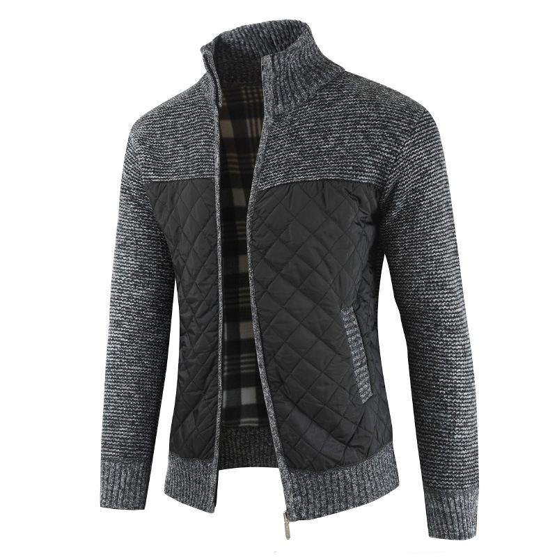 Herfst winter trui heren effen patchwork dikke fleece cardigan heren casual stand kleur trui heren jassen