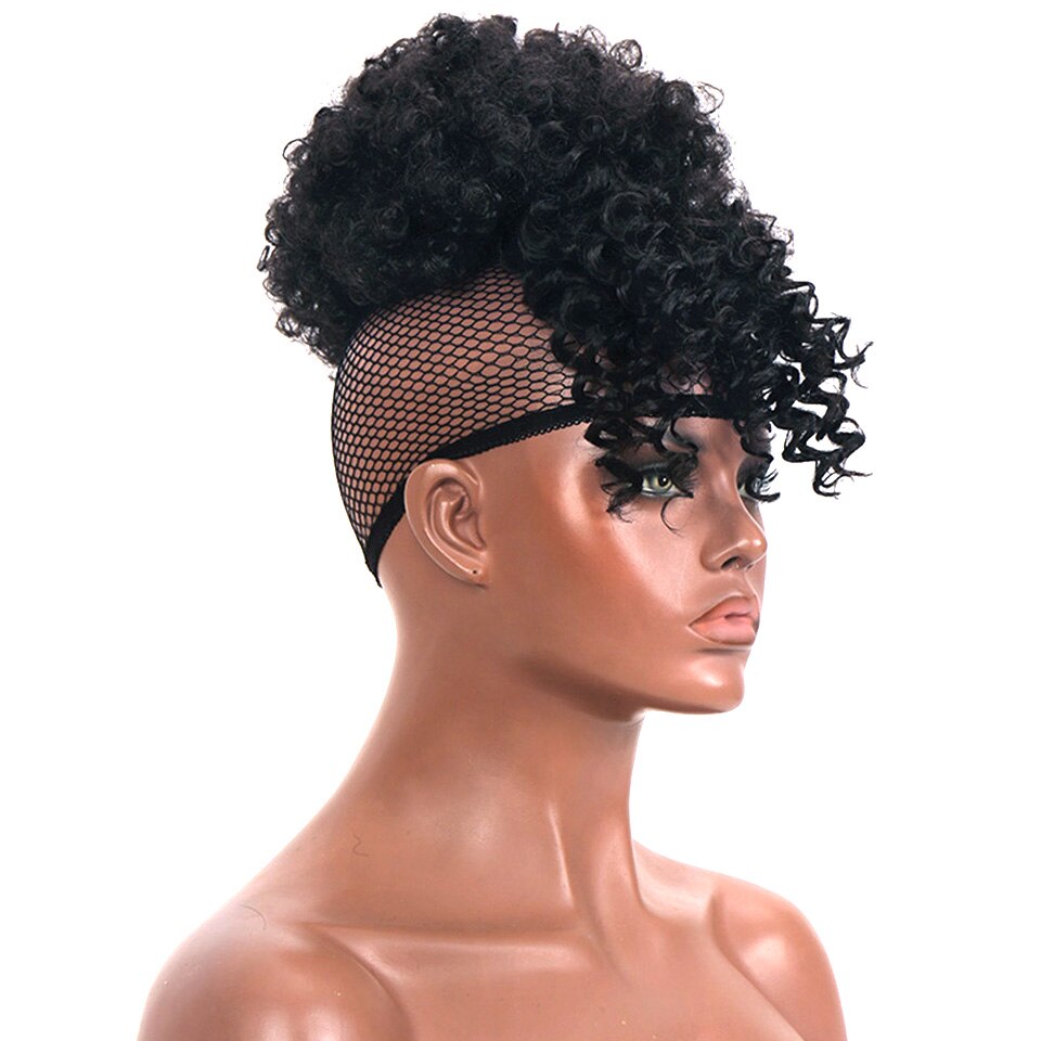 HOUYAN African chignon with bangs curly synthetic natural high temperature fluffy ponytail for women
