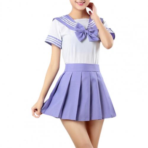 JK Skirt Seven Colors Anti-wrinkle Basic Style High School Uniform Suit for Sports Meet: purple