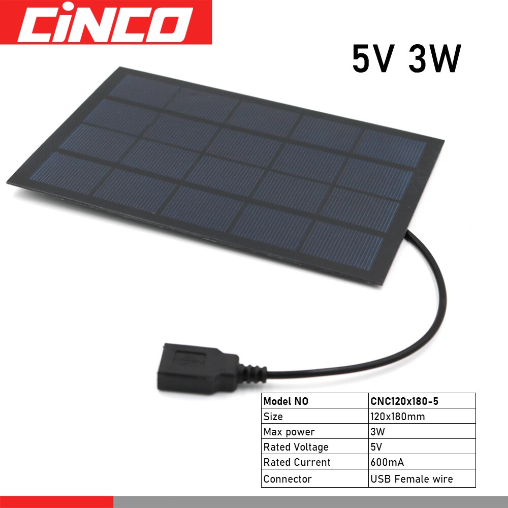 5V 3W Output USB Solar Cell Outdoor 5 V Charge Regulators Solar Panel Battery Charger USB Female Port