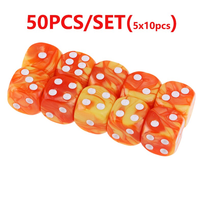 Juego de dados acrílicos poliédricos de 6 caras, 25/50/100 piezas, dados de esquina redonda de 16mm con Pips dorados para juegos de mesa, enseñanza de matemáticas: OY