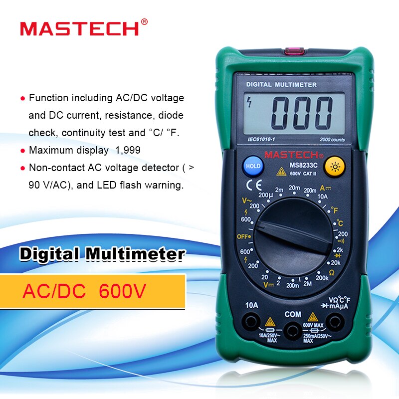 Mastech digitale contactloze multimeter ac dc spanning stroom  ms8233c tester digitale multimeter detector