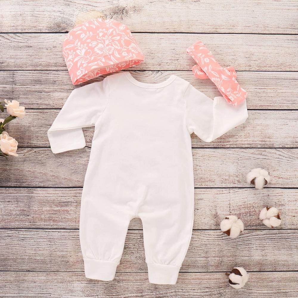 0-24MGood Waarde Pasgeboren Kleding Lente Herfst Baby Baby Meisjes Jongens Brief Print Romper Jumpsuit Dier Hoofdband Outfits Set