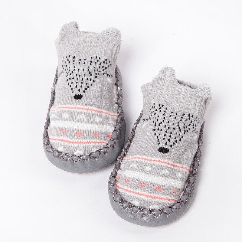 Otoño invierno Bebé calcetines bebé calcetines suelas de goma bebé cosas calcetín recién nacido zapatos antideslizantes suela suave: Gray / 6 meses