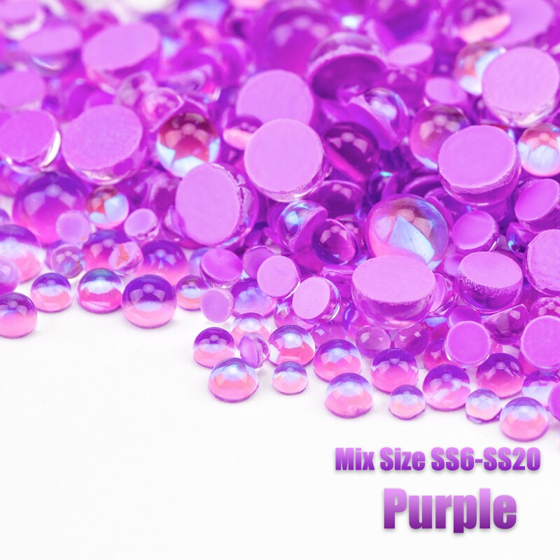 300Pcs Gemengde Grootte Nail Art Mermaid Ronde Glazen Crystal Plaksteen Diy 3D Snoep Kleuren Kralen Glitter Stenen Decoraties: Purple 300Pcs