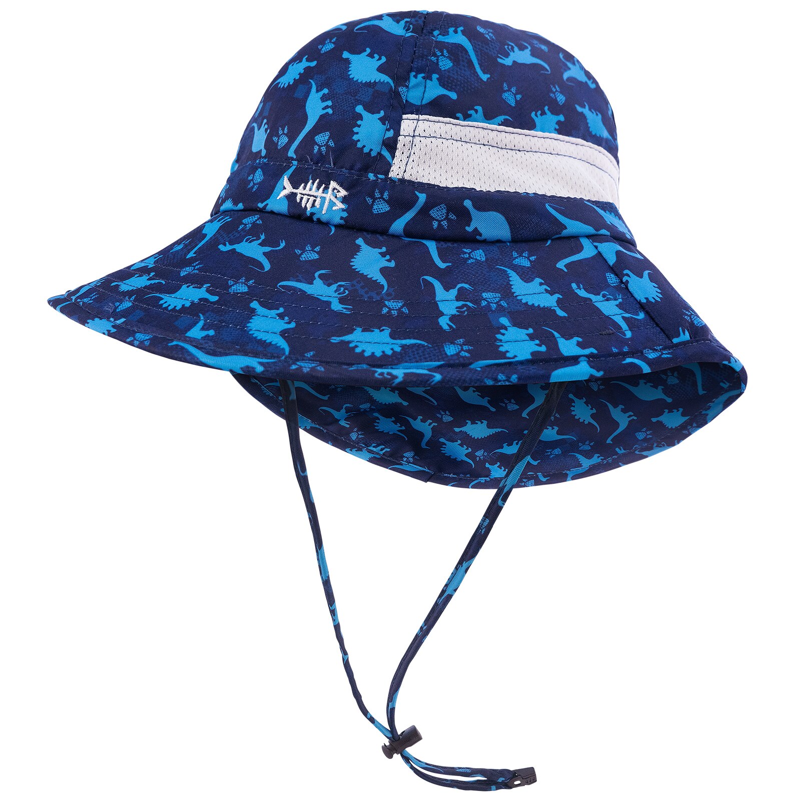 Bassdash UPF 50+ Kids Sun Hat with Wide Brim Neck Flap Mesh Vent for Boys Girls: Blue Dinosaur / M