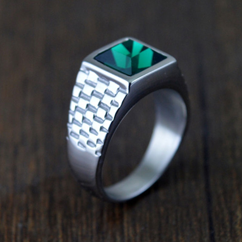 Klassieke Sieraden Groen Zirkoon Rvs Heren Ring Anniversary Engagement Wedding Ring Party Accessoires