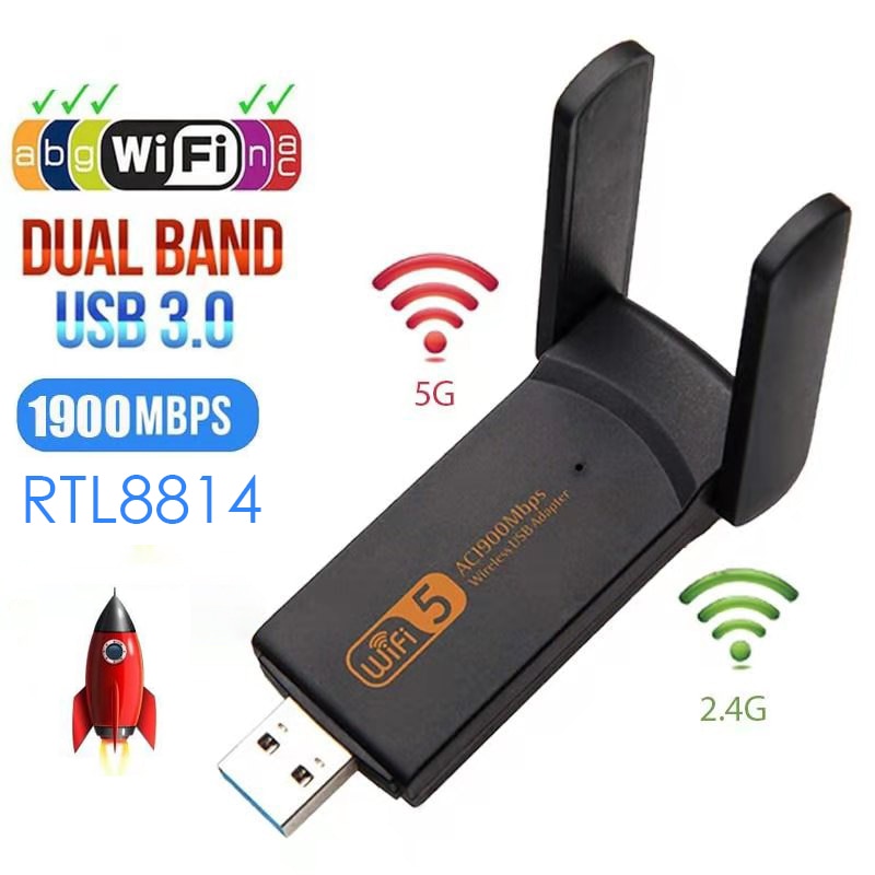 USB Antenna 5G Wifi Adapter 1200Mbps Dual Band Drive-Free USB Wifi Dongle Wireless Network Card For Desktop Laptop Windows MAC: 1900Mbps