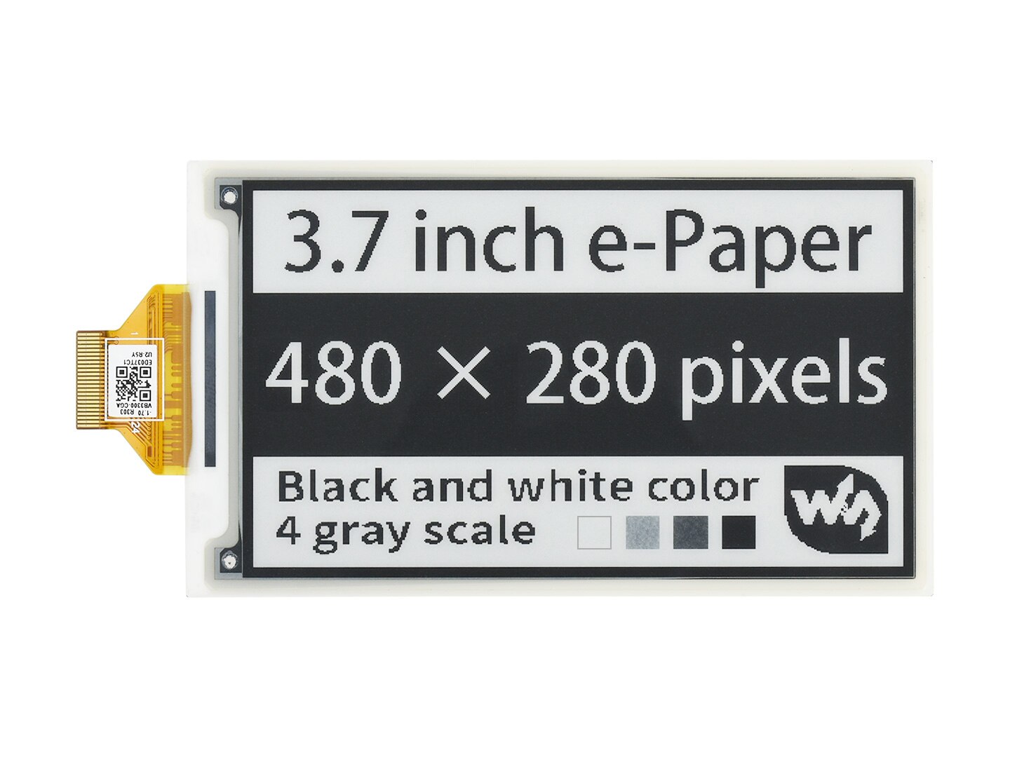 3.7inch E-Paper E-Ink Raw Display, 480×280 Pixels, Black / White, 4 Grey Scales, SPI Interface, Without PCB