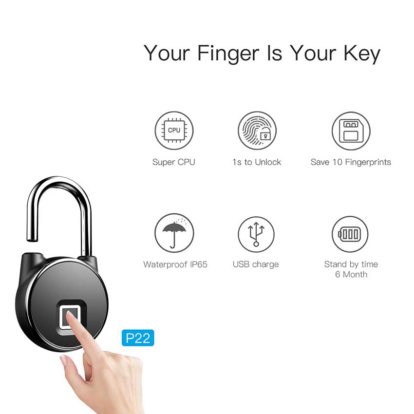 Aimitek Rechargeable Fingerprint Smart Lock IP65 Waterproof Anti-Theft Security Padlock Door Luggage Case Keyless