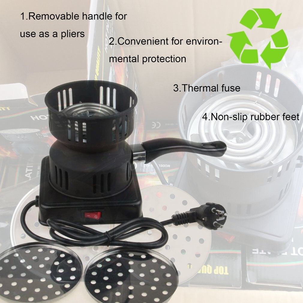 650W Metal Electric Charcoal Burner Including Removable Tray + Tongs Thickened Charcoal Stove for Household Use Heater