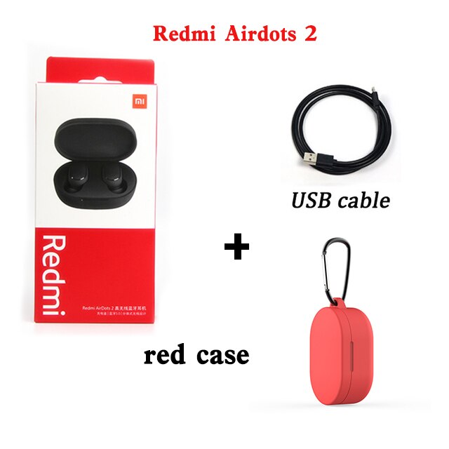 Originele Xiaomi Oordopjes Redmi Airdots 2 Tws Draadloze Koptelefoon Bluetooth 5.0 Ruisonderdrukking Met Mic Xiaomi Airdots 2S Headset: red case cable
