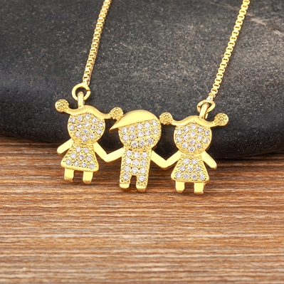 Nidin Mode Kinderen Jongen En Meisje Hanger Kettingen Aaa Cz Vergulde Schattige Familie Sieraden Voor Vrouwelijke Meisje Party Cadeau: Licht Geel Goud Kleur