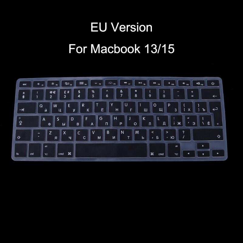 EU Version Russian Keyboard Silicone Skin Cover For Apple Macbook Air Pro 13 15: Black