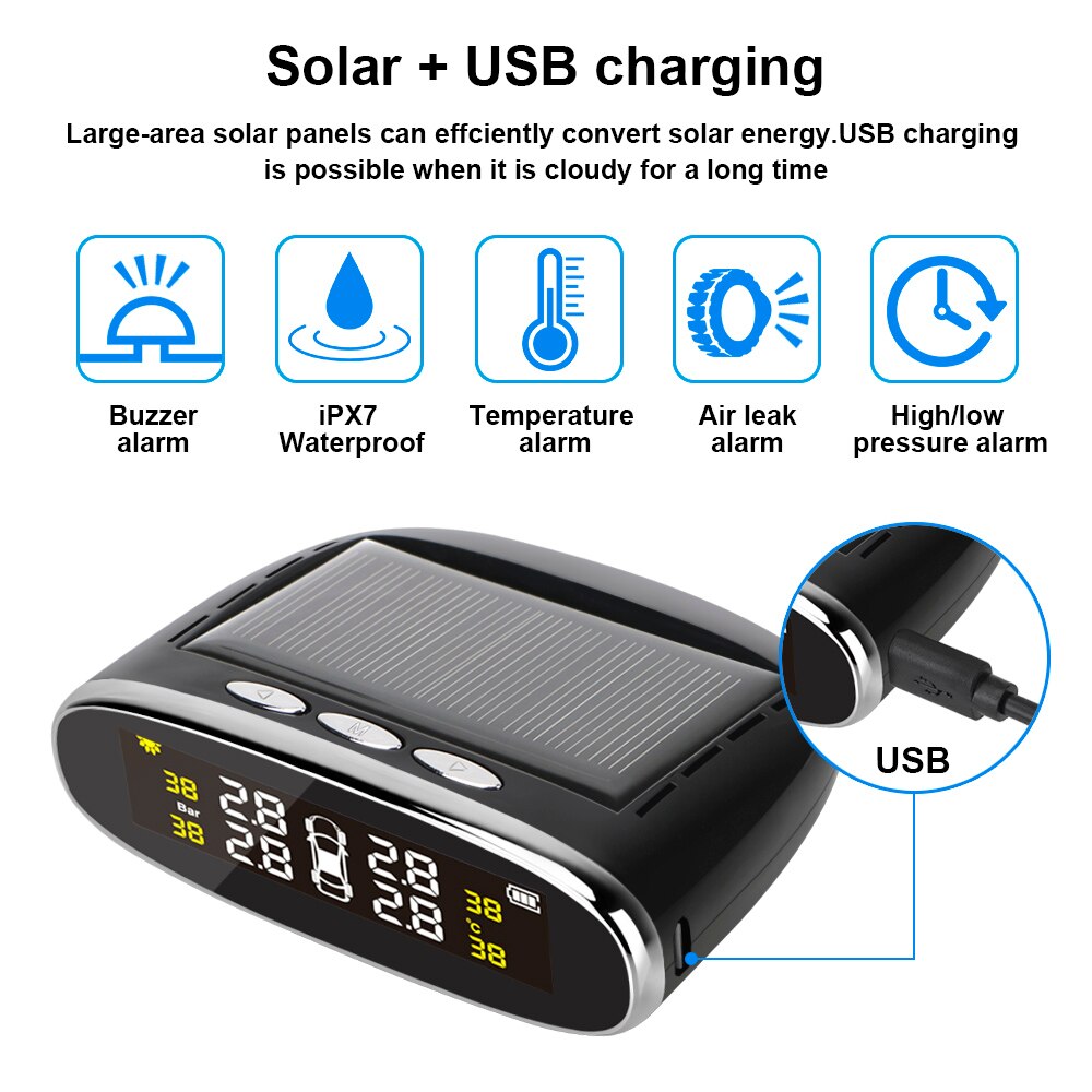 Wireless Solar TPMS Car Tire Pressure Monitoring System Auto Tyre Diagnostic Alert Kit Sensitive Sensors Digital Accessories