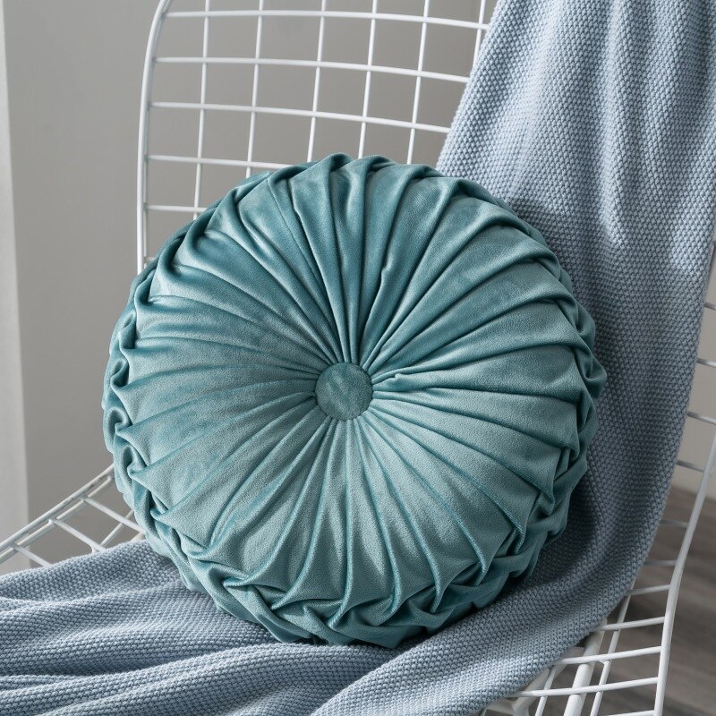 Pleated velvet round throw pillow hotsell