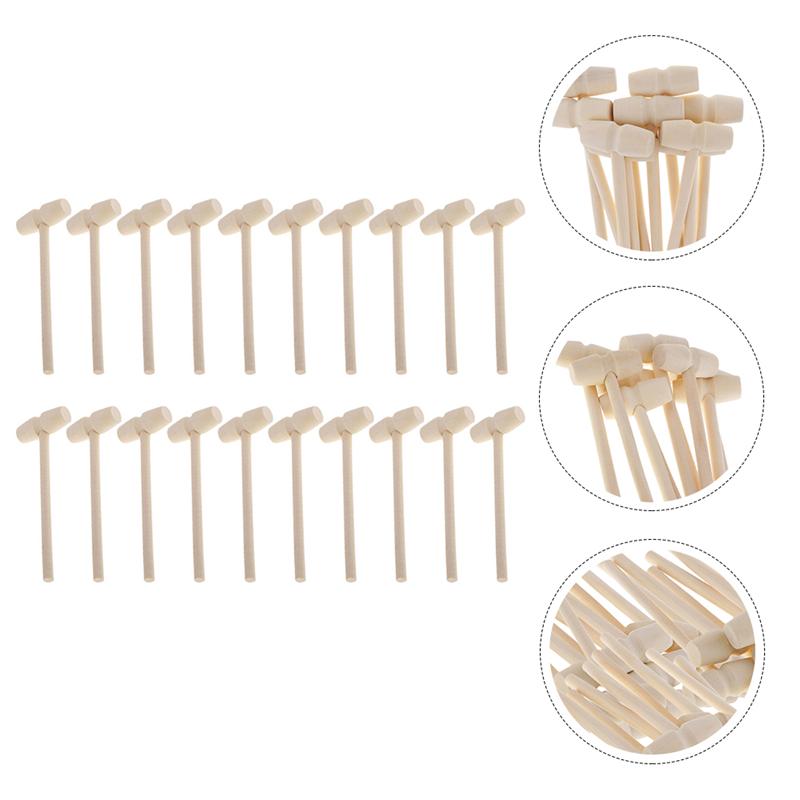 20pcs Solid Wood Mini Hammers Hitting Hammer Toys Educational Toy Balls Toy Pounder Wood Mallets for Baby(Round/Oval)