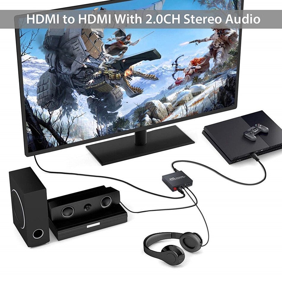 PAL/NTSC SCART + HDMI to HDMI Video Converter Box 1080P Upscaler with 3.5mm Coaxial Audio Output For Game Console, DVD, STB