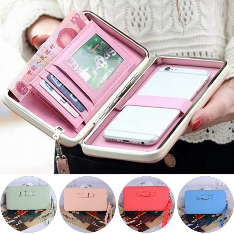 Dames portemonnee dames dames portemonnee drukknoop portemonnee telefoon tasje strik multi-card bit kaarthouder portemonnee dames luxe billetera mujer