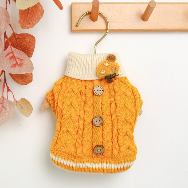 Hiver chien pull petit chien vêtements chiot tricot pull pour chien bouton décoratif vêtements pour animaux de compagnie noël chien carlin pull