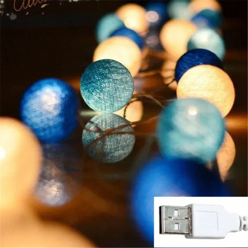 LED-Lichterkette mit Baumwollkugeln, batteriebetrieben oder USB-betriebene Feengirlande, Lichterketten, Weihnachten, , Hochzeit, Party-Dekoration: Gelb / 0.5W
