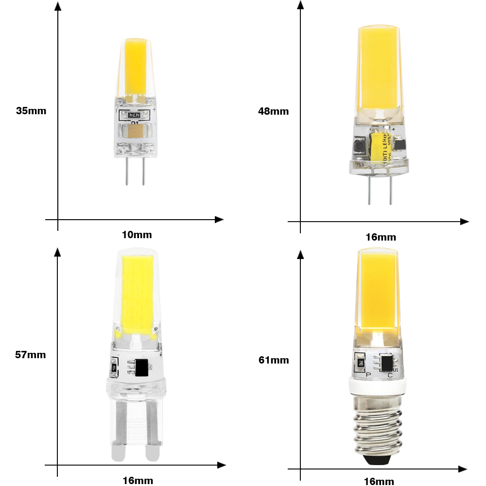 Mini bombilla LED de 12V, CA/CC, 220V, E14, 3W, 6W, 9W, ángulo de haz Dimable, reemplazo de halógeno para luces de araña de cristal, G4, G9, 10 piezas