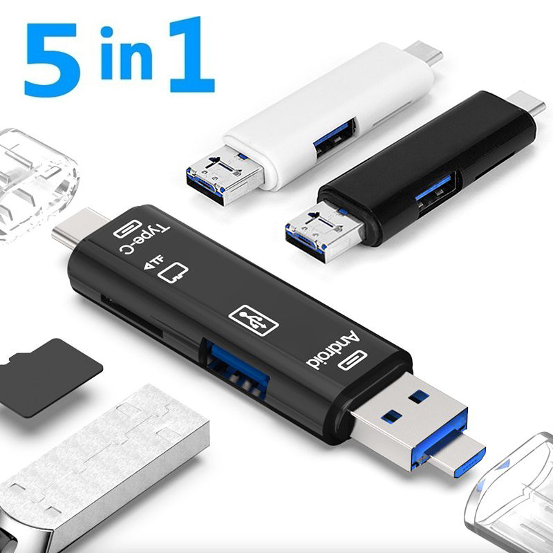 Lector de tarjetas de memoria SD 5 en 1 multifunción tipo C Micro USB TF adaptador de lector de tarjetas OTG para accesorios de teléfono móvil unidad Flash