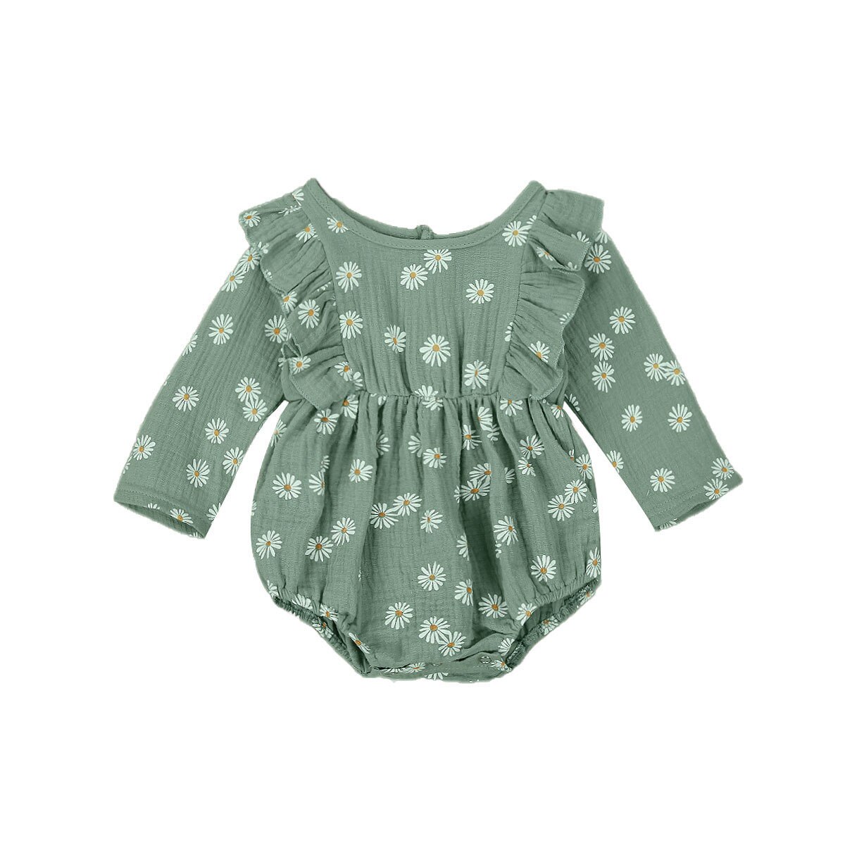 FOCUSNORM 0-24M Infant Baby Girls Boys Rompers Long Sleeve Ruffles Floral Print Jumpsuit Princess Baby Girls Clothes: Green / 24M