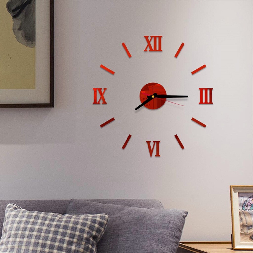 Наклейки На Стену 3d Diy Roman Numbers Acrylic Mirror Wall Sticker Clock Home Decor Mural Decals Wall Clock Modern