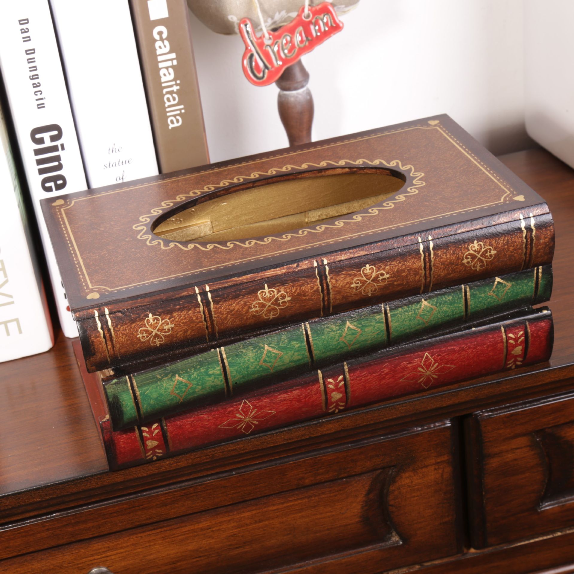 Estilo retro livro forma caixa de tecido madeira criativa quarto sala estar mesa escritório guardanapo decorativo suporte papel