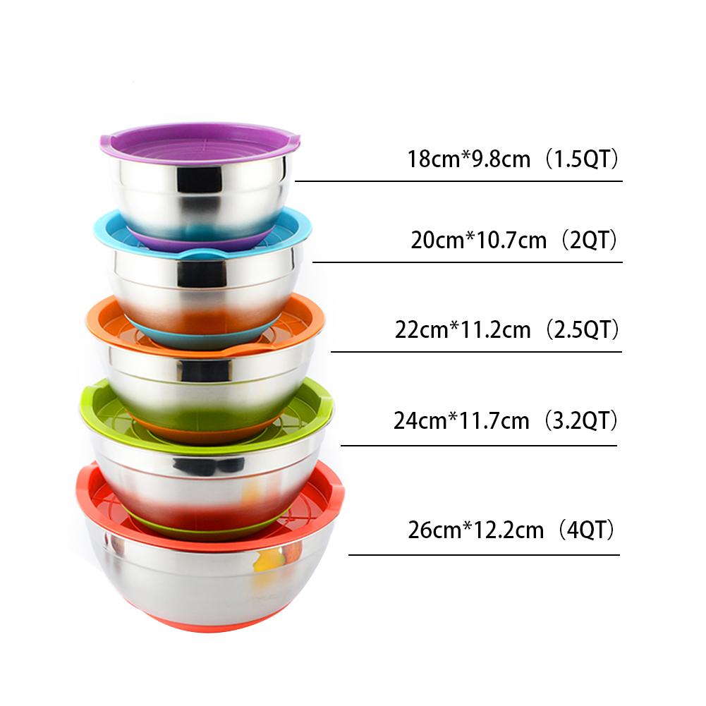 5 Seven Piece Stainless Steel Mixing Bowl Silicone Grandado 8254