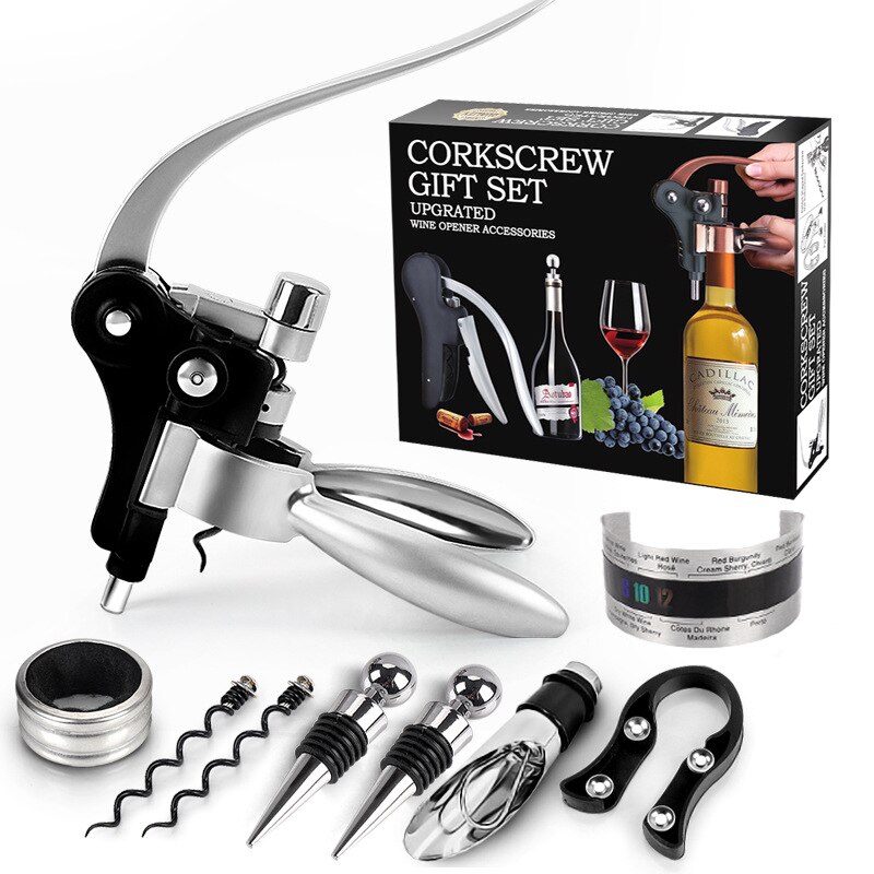 Lever Rabbit-Shaped Corkscrew Wine Openers Zinc Alloy Bottle Bottle for Home Use Kitchen Tools Accessories: Silver 9Pcs