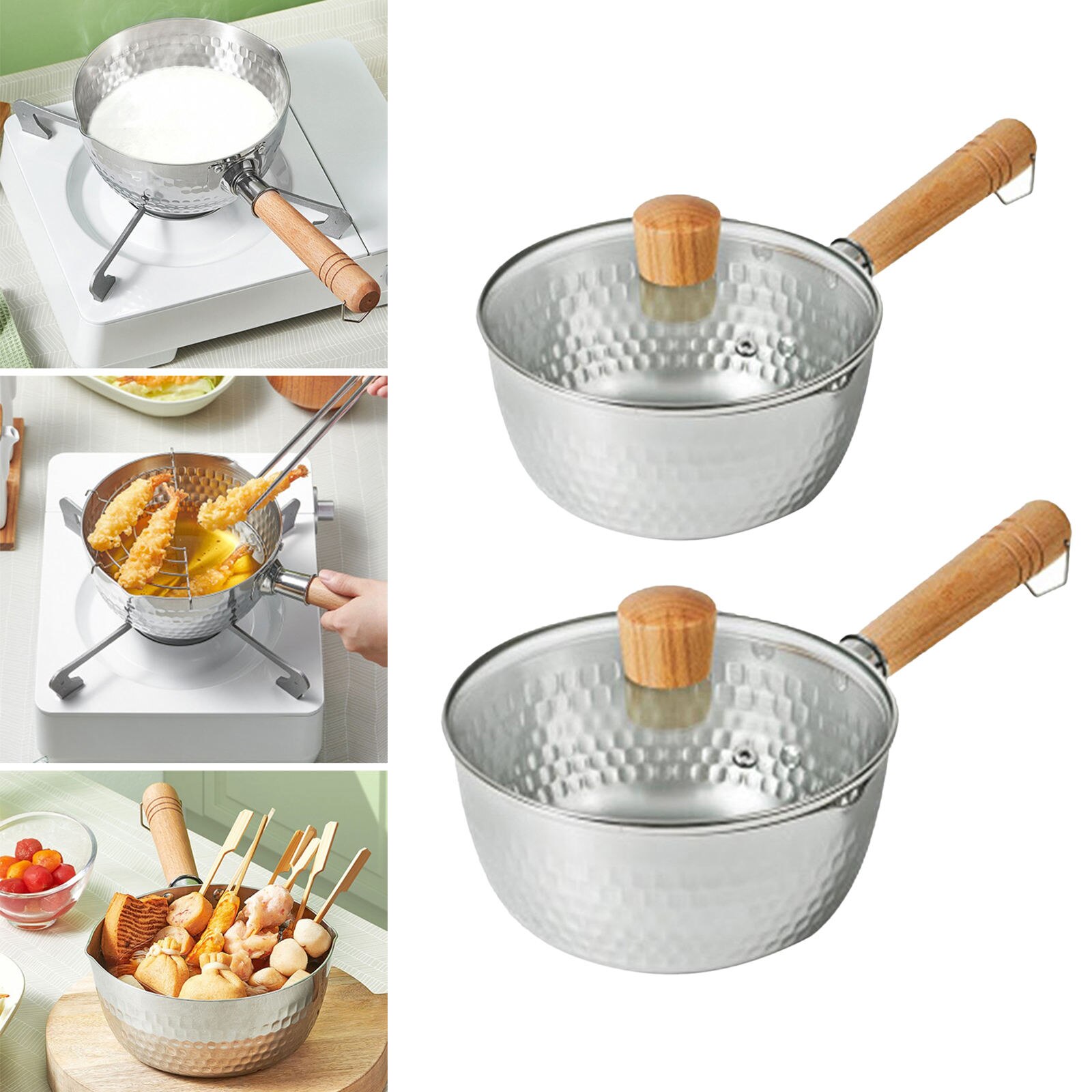Stainless Steel Cooking Pot with Lid Porridge Diversion Ports Wood Handle Easy Clean Kitchen Accessories Cooking Tools