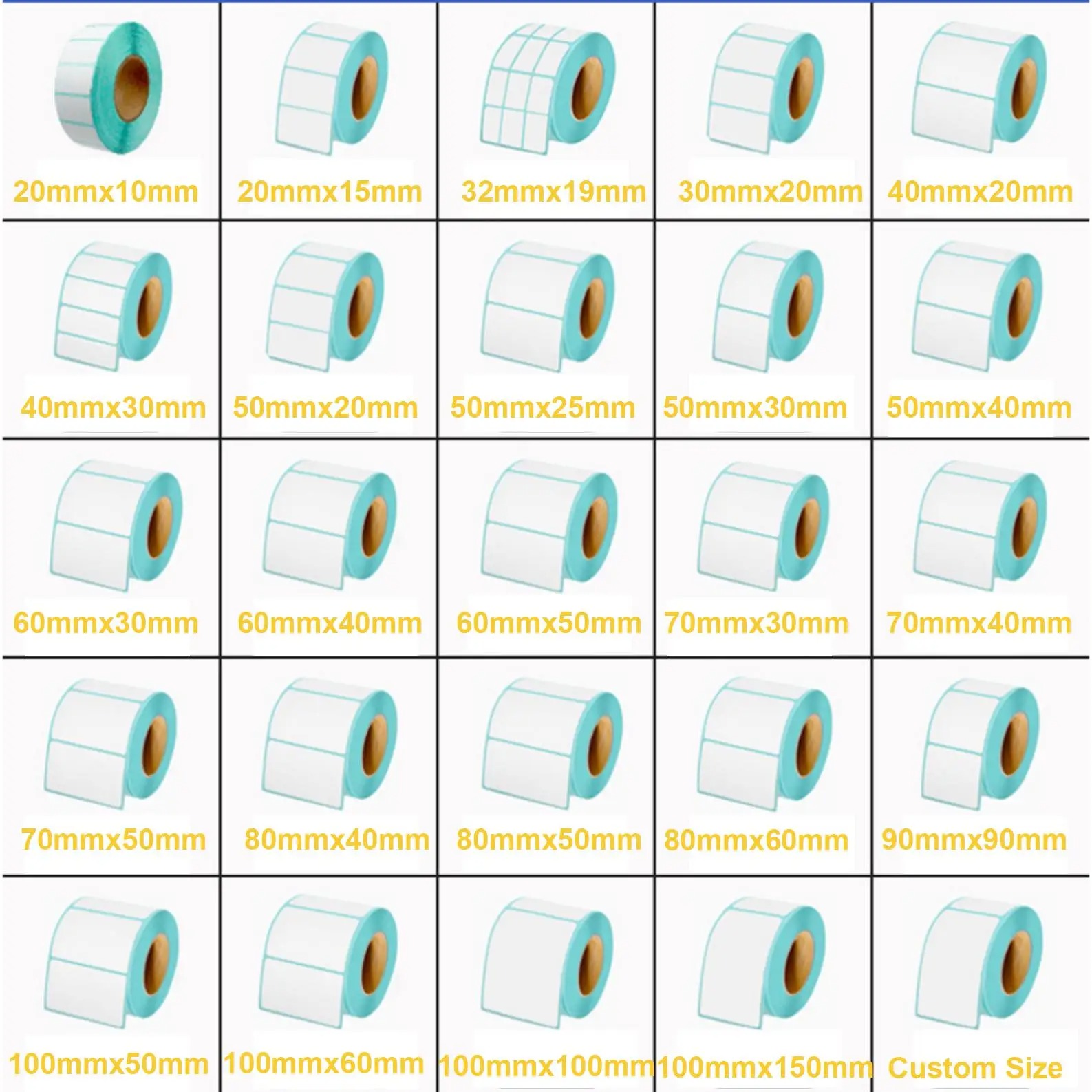 20–50 mm Thermoetikett in mehreren Größen, weißes, leeres Etikett, Thermoetikett, POS-Drucker, Aufkleberpapier
