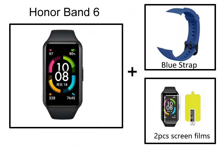 Original Honor Band 6 Smart Bracelet 1.47 Inch Swimming Waterproof Bluetooth Fitness Heart Rate Monitoring Music Calling: add Blue Strap