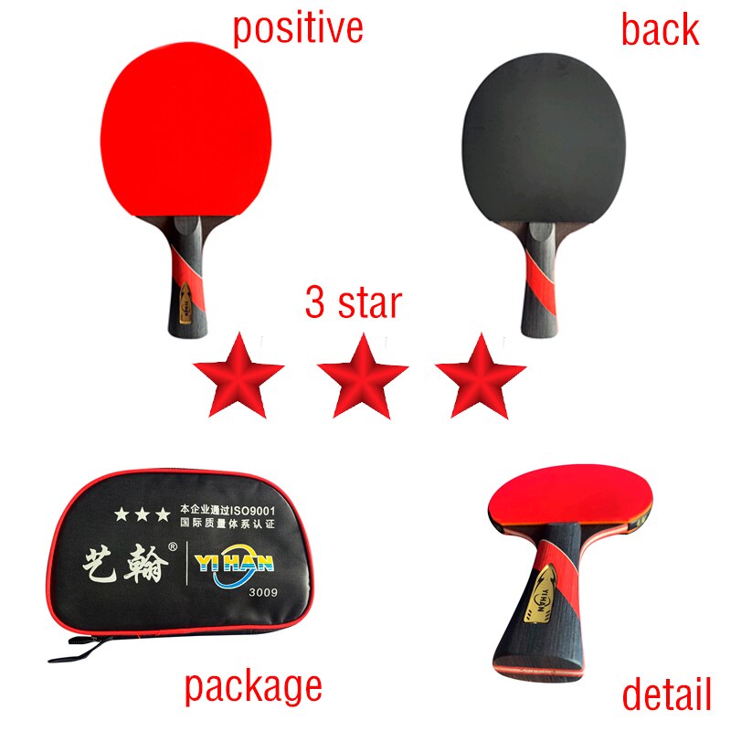 Conjunto de raqueta de tenis de , 1 ~ 5 estrellas, con bolsa + 3 pelotas, de goma de doble cara, pala de Ping Pong: 2pcs 3 star 3 ball