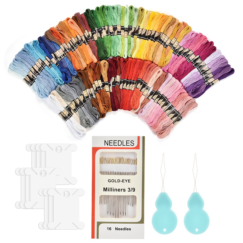 Embroidery Thread 100 Colors Skeins Sewing Cross Stitch Kits DIY Embroidery Needles Supplier for Beginners