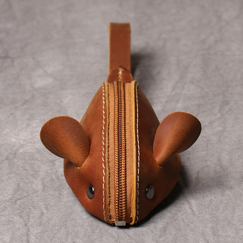 Porte-monnaie en cuir véritable, sac de rangement et mignon pour souris, tendance, poche à fermeture éclair, portefeuilles portables pour hommes et femmes, sacs à clés pour enfants