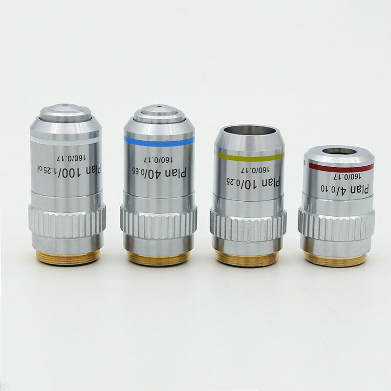 Microscope Plan Achromatic Objective Lens 4X 10X 20X 40X 100X Biological Metallurgical Microscope Objectives 20.2 RMS Thread