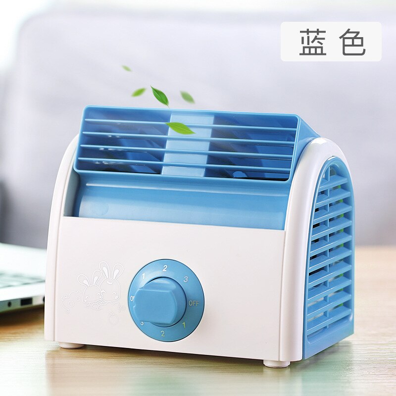 Mini- Small Home Electric Fan Dormitory Air Conditioner Charge Small Fans Office Desktop Student Bed Nothing Leaf Fan: blue
