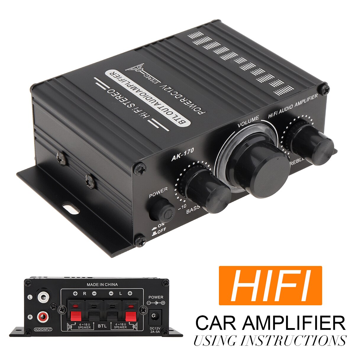 AK170 HIFI Stereo Power Amplifier Audio For Car Karaoke Home Theater 2 Channel Bluetooth Class D Digital Sound Amplifier USB SD